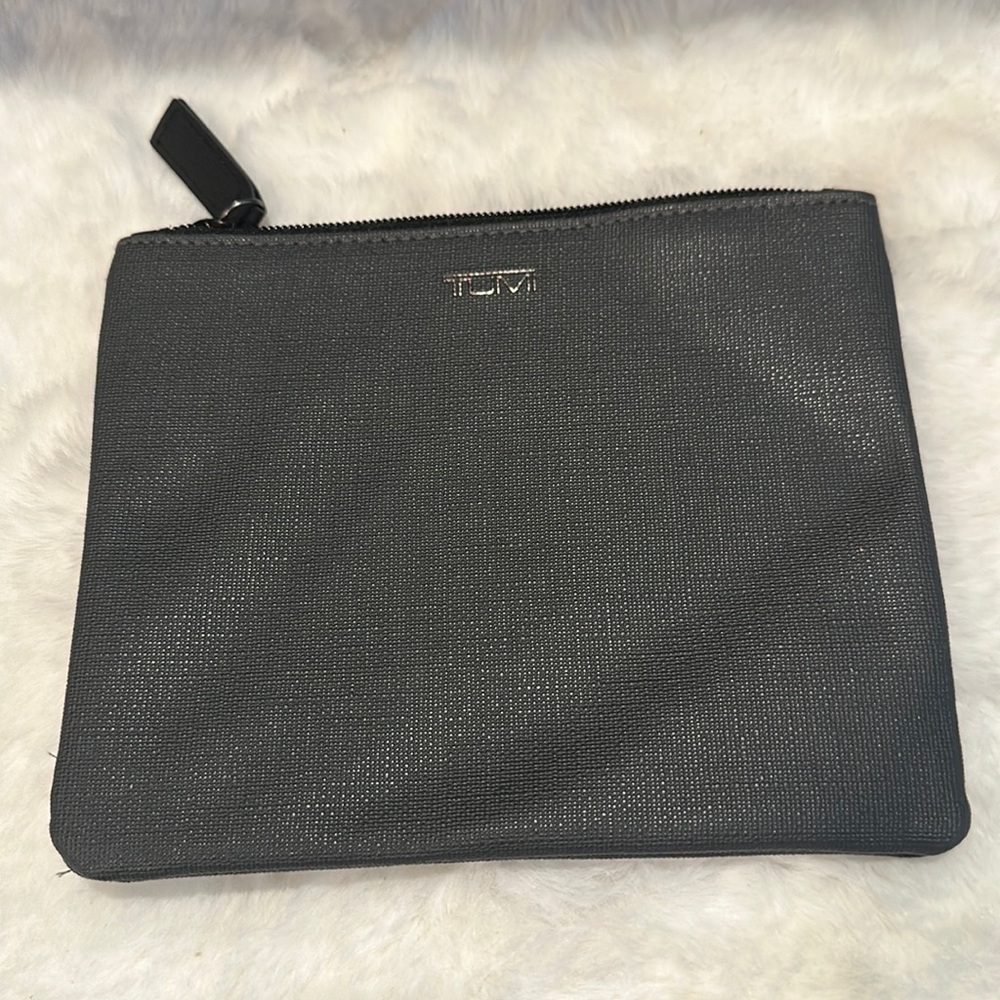 TUMI For Delta Canvas gray Travel Makeup Bag 7” Wide x 6" Tall